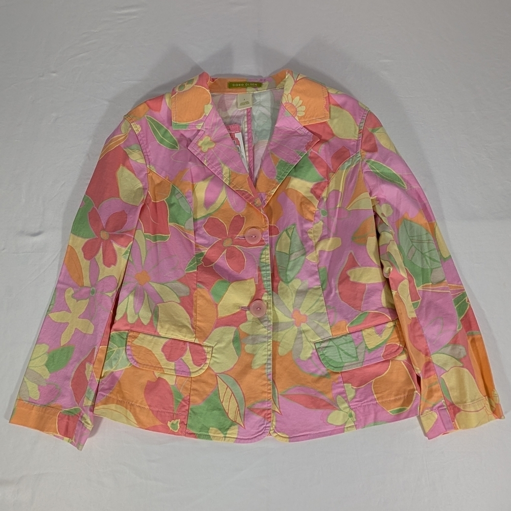 NWT Sigrid Olsen Pink, Orange, Green Floral Cotton Pants Suit Petite Size 4- - Picture 10 of 16